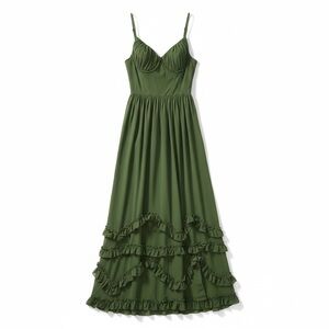 Olive Green Ruffle Maxi Dress